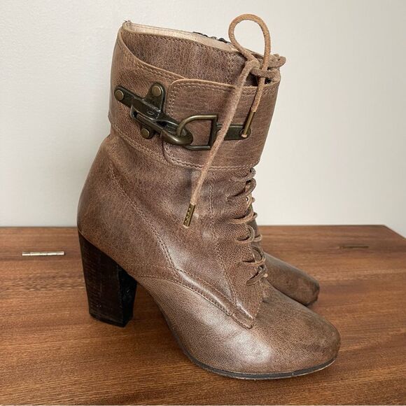 AllSaints Heeled Leather Boots Booties Tan Lace w zipper sz 39 / 8.5 All Saints - Picture 1 of 7